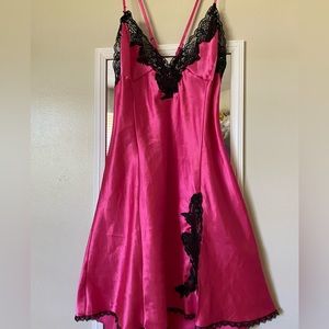 silk hot pink Fredrick’s of Hollywood lingerie slip dress